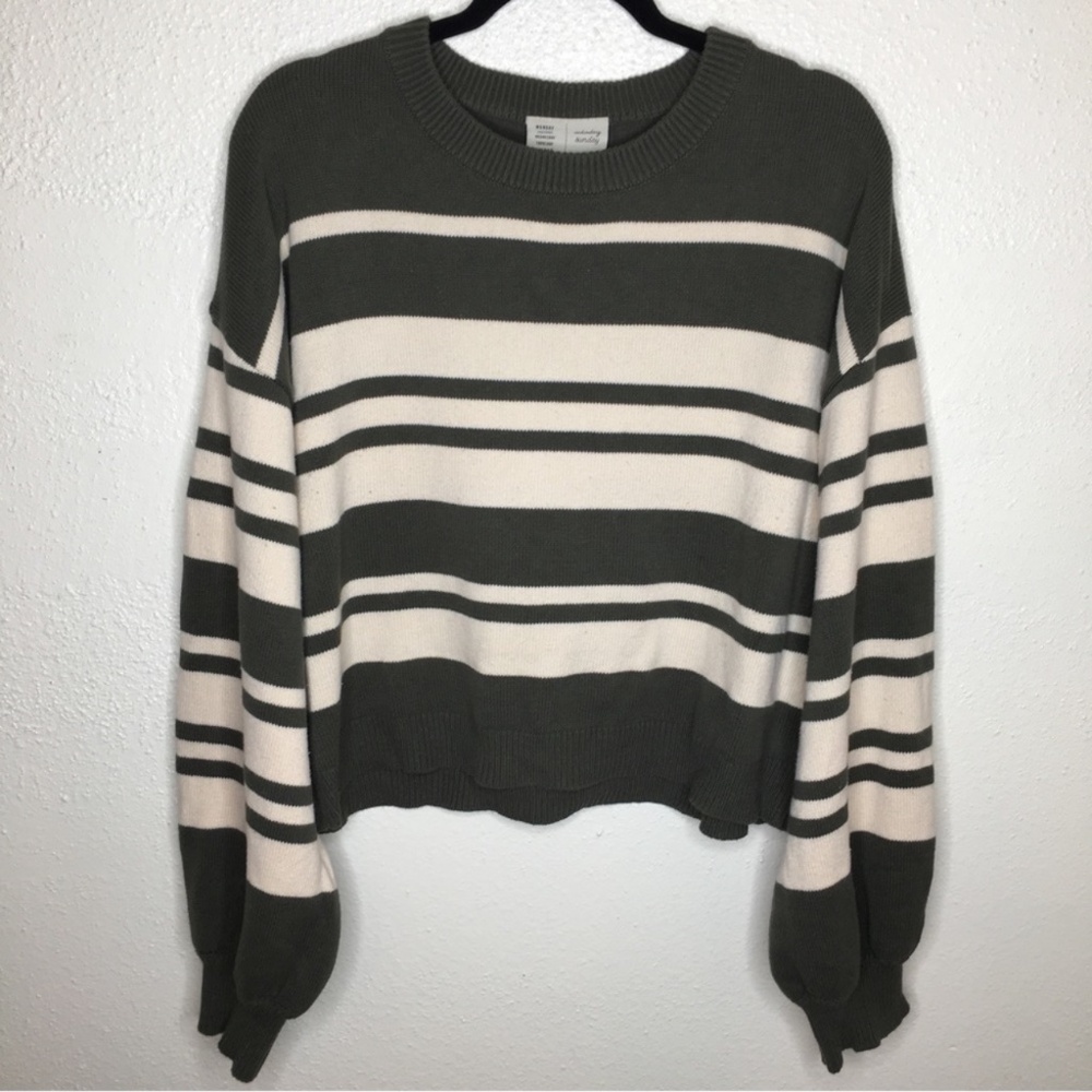 Anthropologie Saturday Sunday Balloon Sleeve Striped Sweater L
